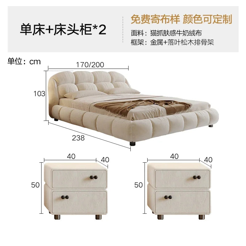White Wood Frame Bed Velvet Princess Designer High Bedroom Double Bed Bases Frames Full Size Cama Grande Bedroom Furniture
