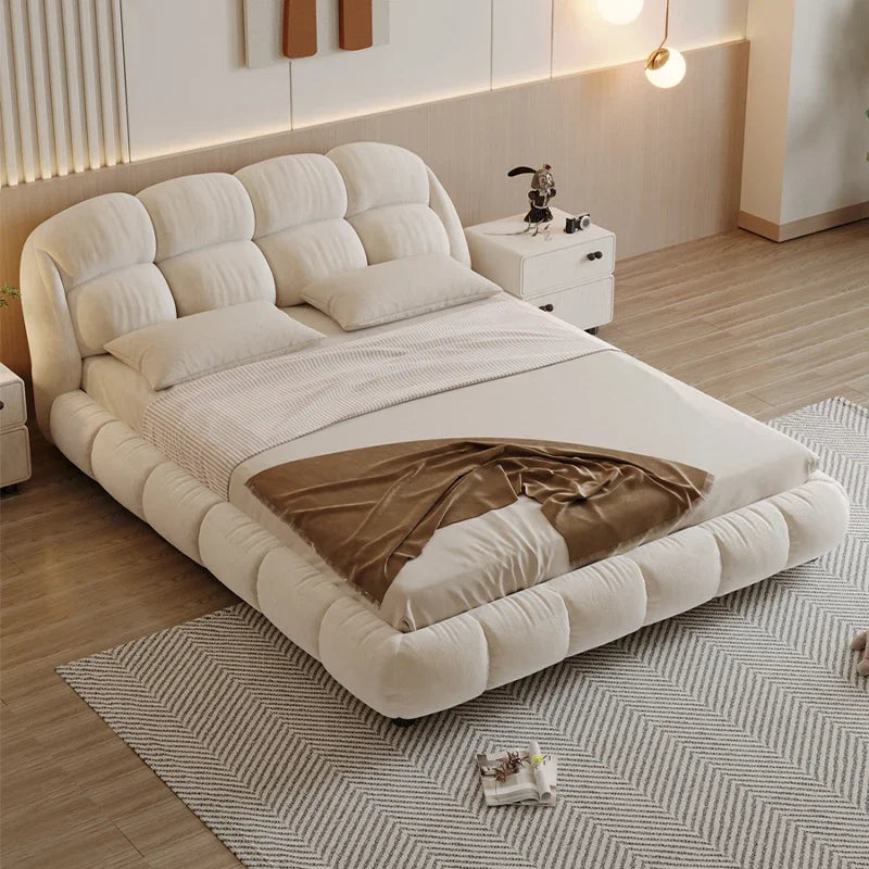 White Wood Frame Bed Velvet Princess Designer High Bedroom Double Bed Bases Frames Full Size Cama Grande Bedroom Furniture
