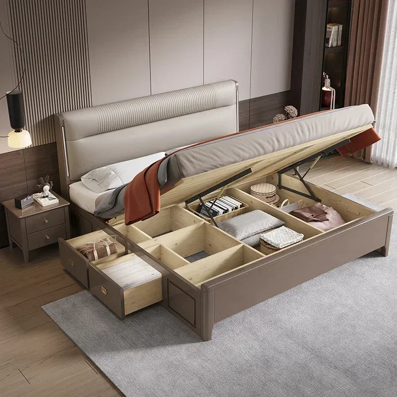 European Elegant Tall Bed Double Queen Pretty Bedroom King Frame Bed Luxury Lit Pliable Modern Camas De Dormitorio Furniture