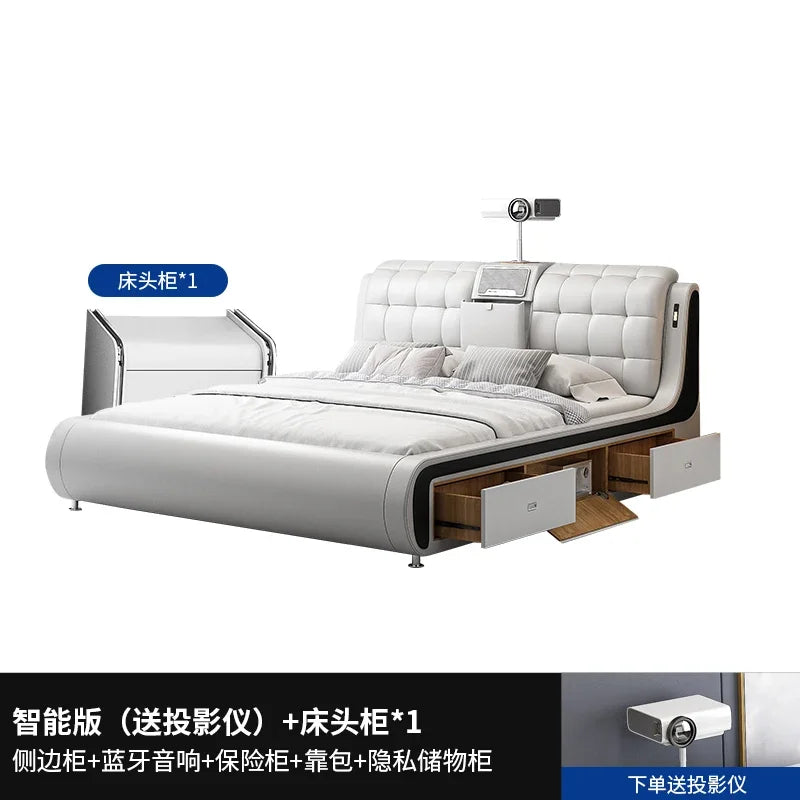 Modern Storage Double Bed Headboard Frame Cameras Twin Double Bed Luxury Wood Space Saving Cama De Casal Furniture For Bedroom