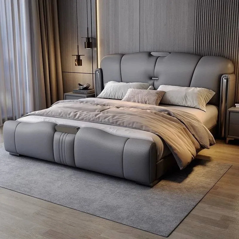 Create Leather Frame Bed Modern Designer Quality Double Design Fashionable Bed Apartment Confortable Nordic Muebles Furniture