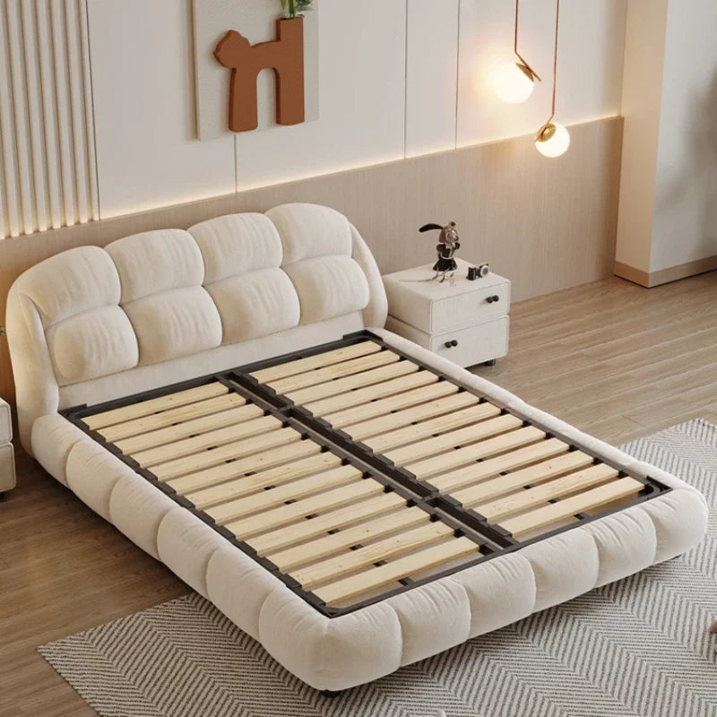 White Wood Frame Bed Velvet Princess Designer High Bedroom Double Bed Bases Frames Full Size Cama Grande Bedroom Furniture