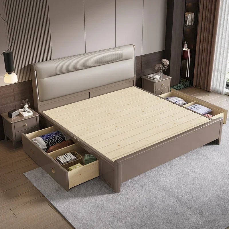European Elegant Tall Bed Double Queen Pretty Bedroom King Frame Bed Luxury Lit Pliable Modern Camas De Dormitorio Furniture