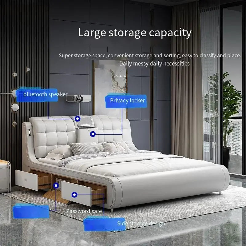 Modern Storage Double Bed Headboard Frame Cameras Twin Double Bed Luxury Wood Space Saving Cama De Casal Furniture For Bedroom