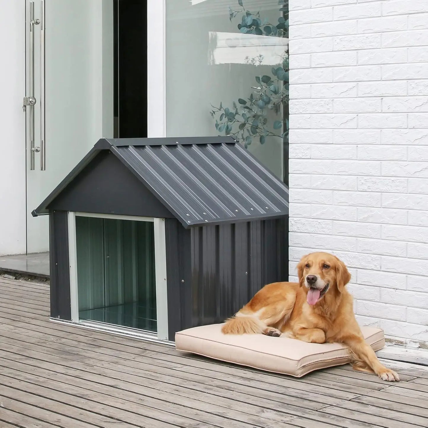 34 X 38 X 35 Inches Dog House, Indoor Outdoor Doghouse for Medium Large Dogs, Weatherproof Puppy Shelter Sturdy and Long-Lasting