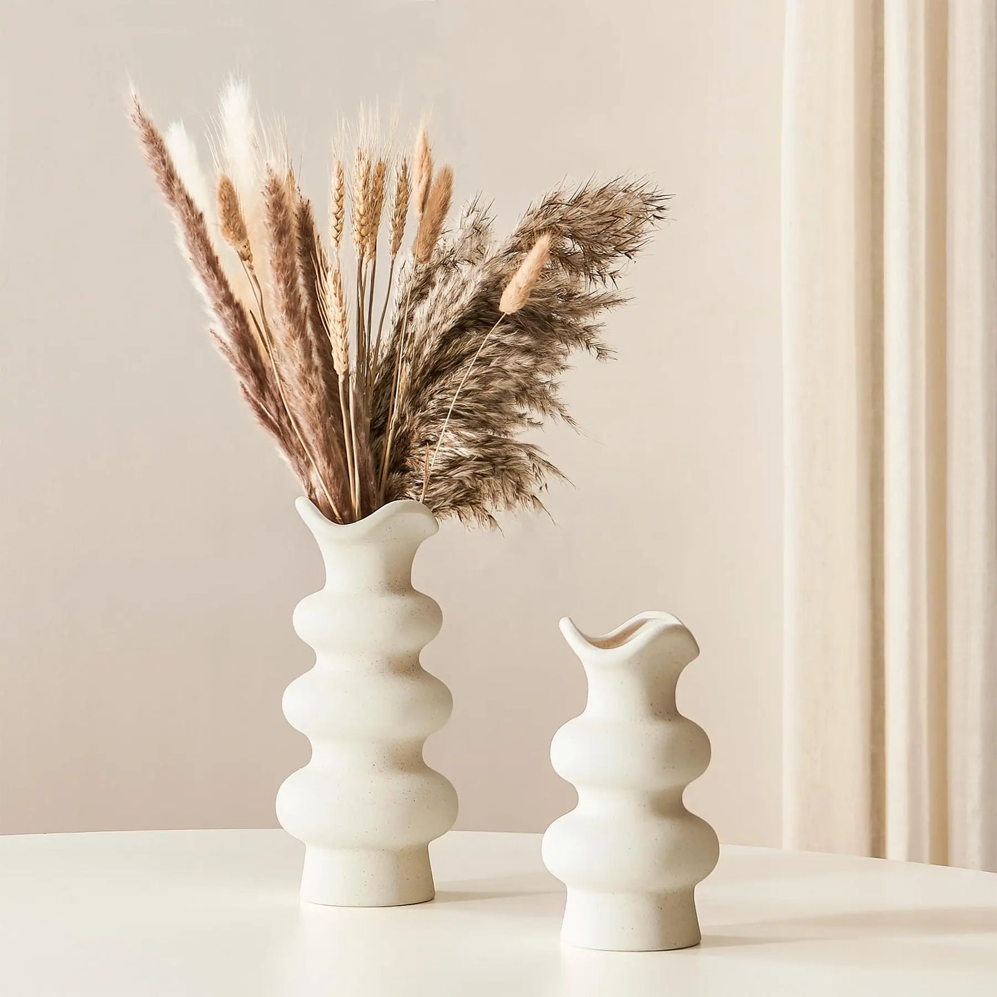 White Ceramic Vases Modern Decorative Flower Vase Minimalist Boho Aesthetic Cream Flower Vases for for Home Decor