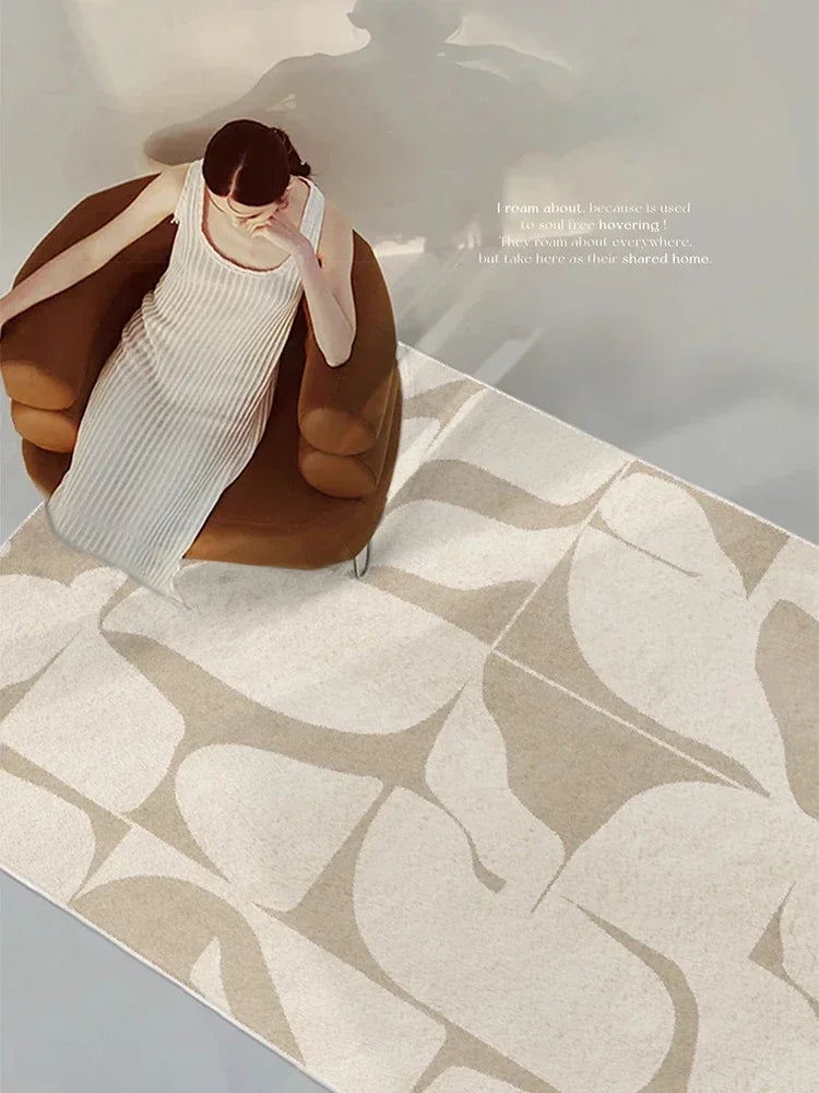 Living Room Carpet Cream Color Abstract Carpet Comfortable Soft Carpet for Bedroom Machine Washable Easy To Clean Rugs Alfombra