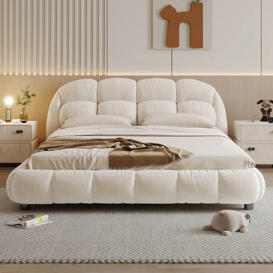 White Wood Frame Bed Velvet Princess Designer High Bedroom Double Bed Bases Frames Full Size Cama Grande Bedroom Furniture