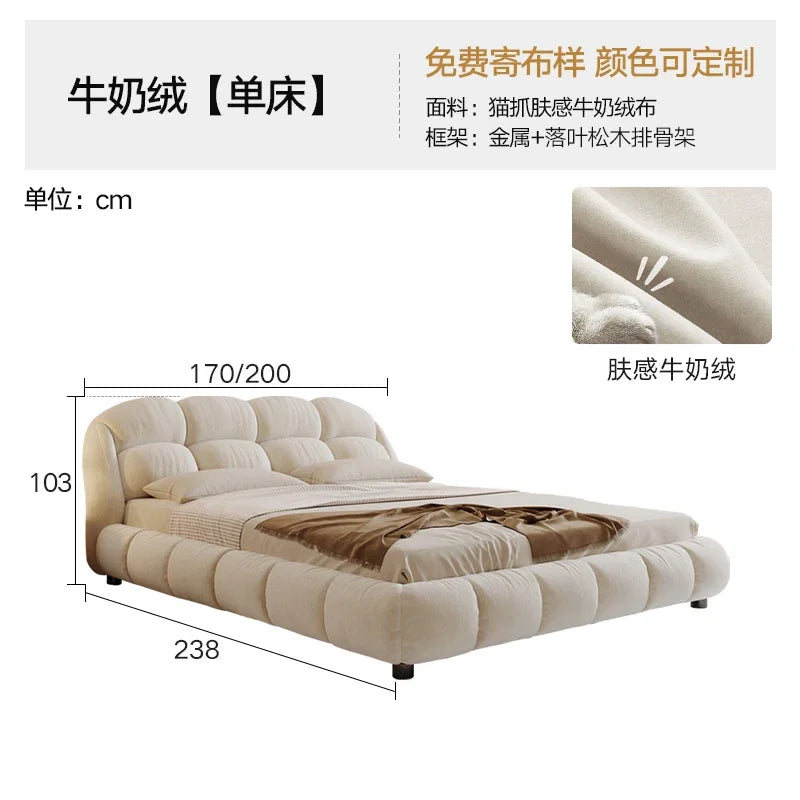 White Wood Frame Bed Velvet Princess Designer High Bedroom Double Bed Bases Frames Full Size Cama Grande Bedroom Furniture